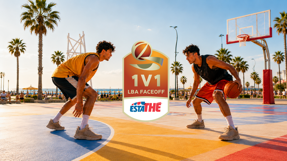 Il MOAB Court di Parco del Mare a Rimini, l'MC Lorenzo Pinciroli, DJ Pale. Lo spettacolo dell'Estathé® LBA Faceoff 2026 dentro e fuori dal campo