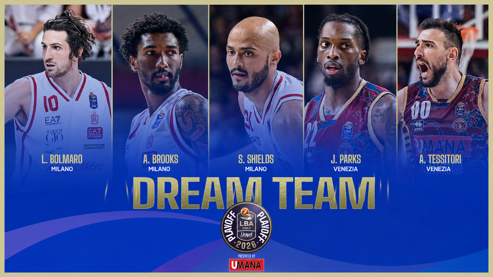 Leandro Bolmaro, Armoni Brooks, Shavon Shields, Jordan Parks e Amedeo Tessitori compongono il Dream Team Umana degli LBA Playoff Unipol 2026