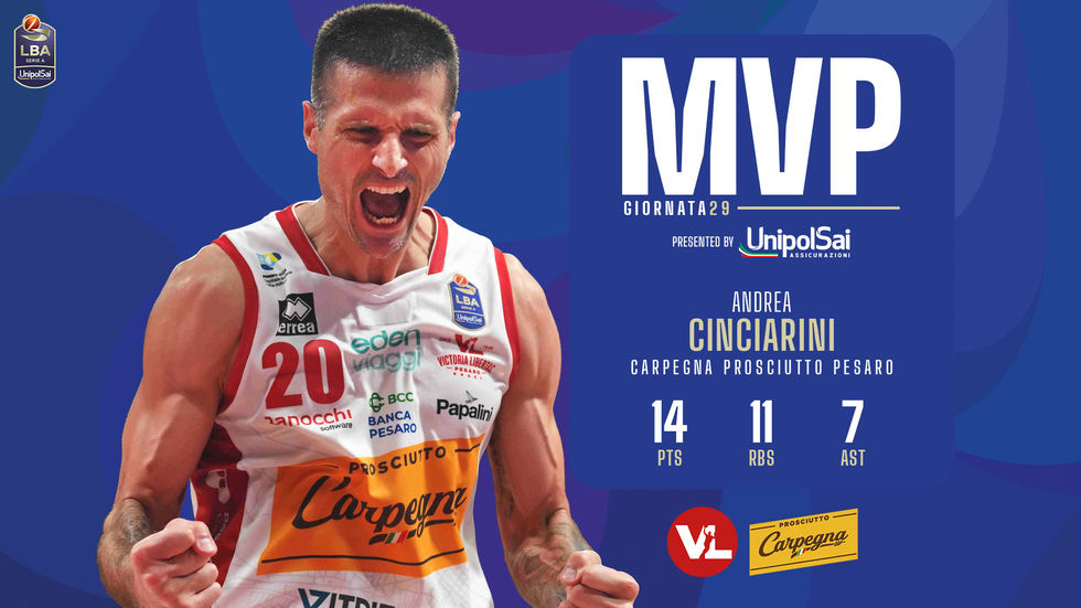 Andrea Cinciarini è l'MVP UnipolSai e The Best ITA Fastweb della 29ª giornata della Serie A UnipolSai 2023/24